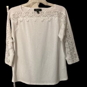 Melissa Paige lace top tee white 3/4 sleeves PS